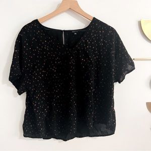 Madewell Short Sleeve Black and Gold Blouse